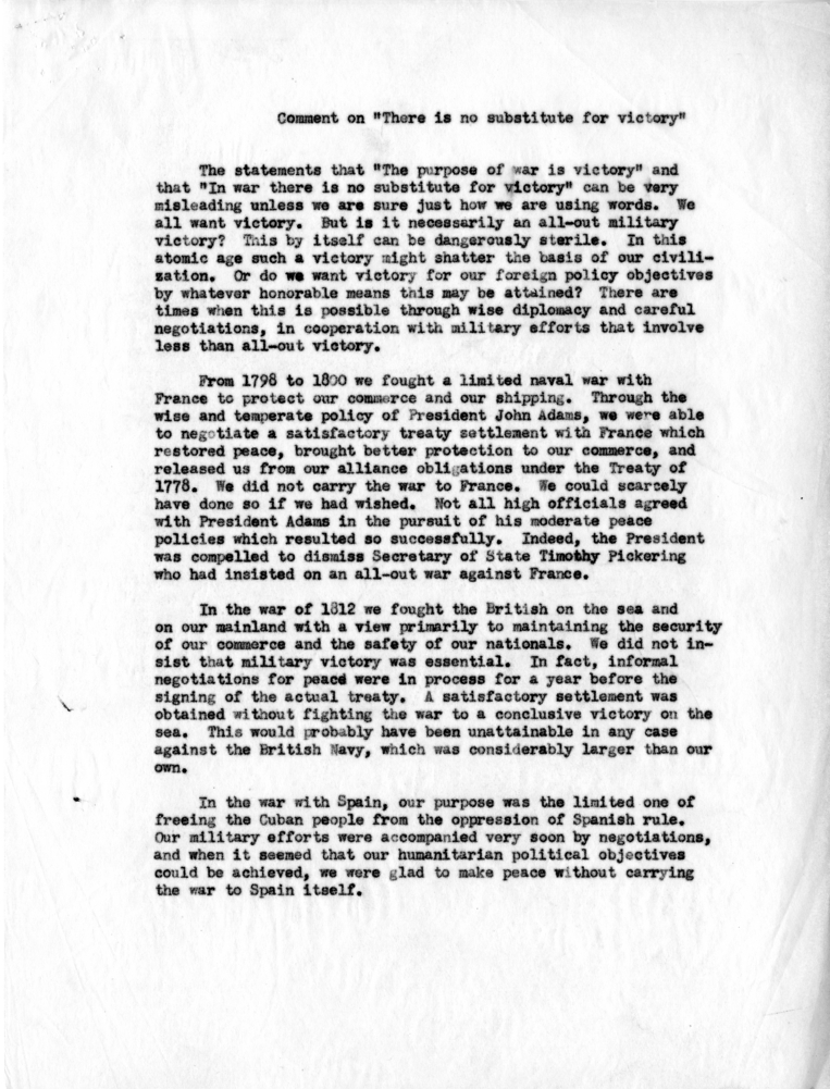 Memo from Ken Hechler to George Elsey, With Attachment Regarding Quote of General Douglas MacArthur
