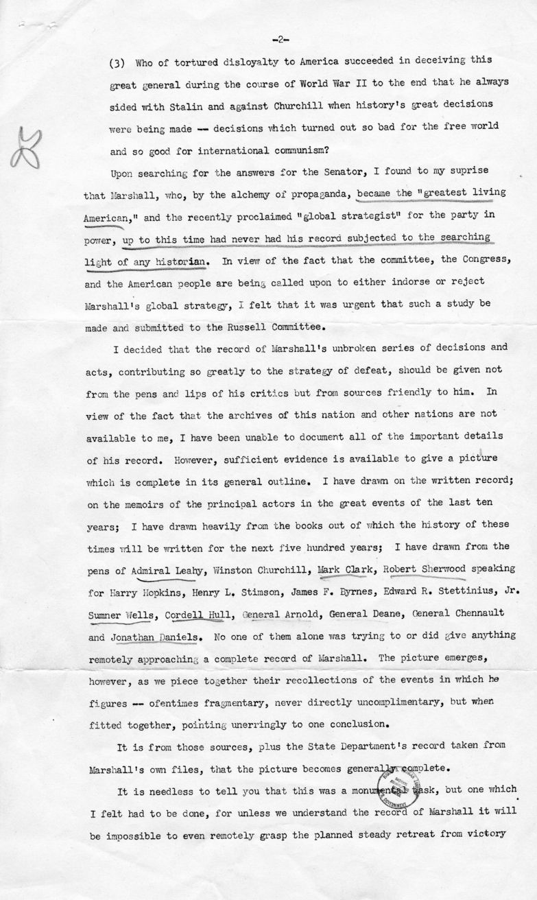 Press Release, Joseph McCarthy to Congress