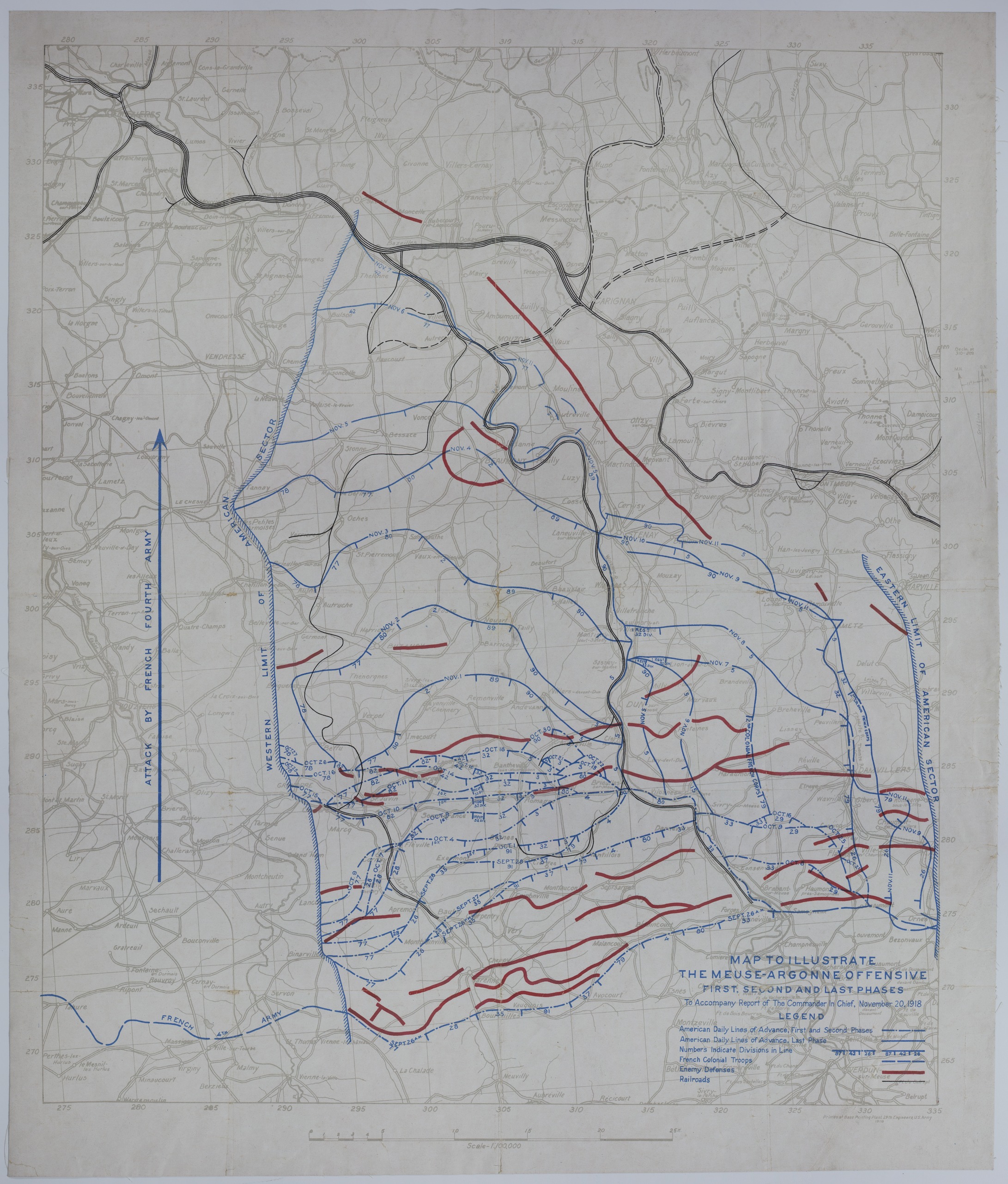 Map of Allied Divisional Movement During the MeuseArgonne Offensive