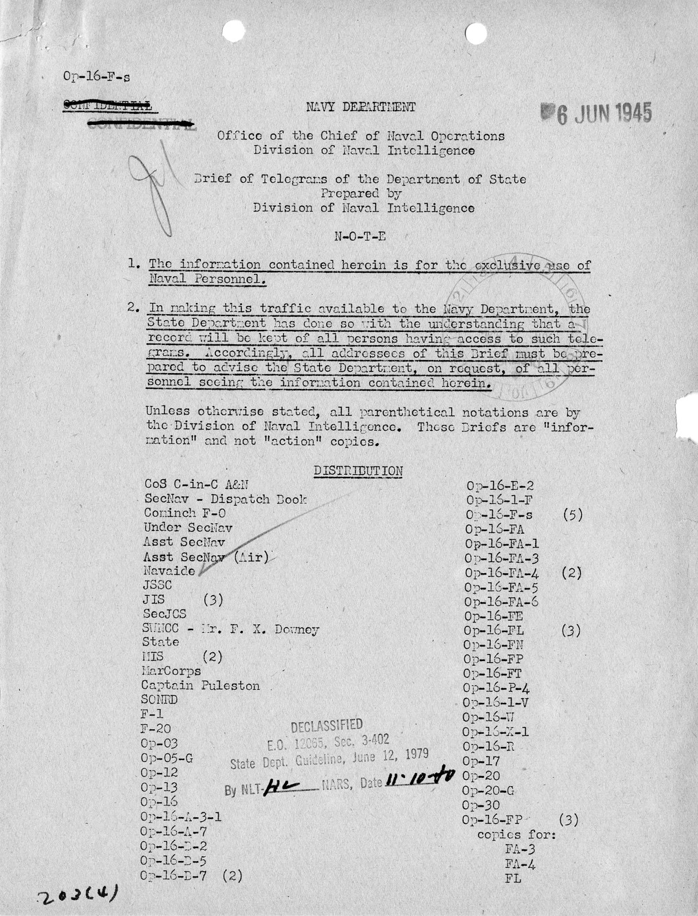 Brief Of Telegrams Of The Department Of State Prepared By Division Of Naval Intelligence Harry S Truman