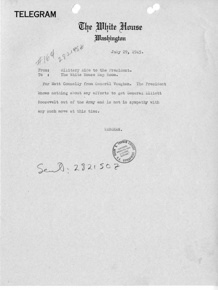 Telegram From The Military Aide To The President To The