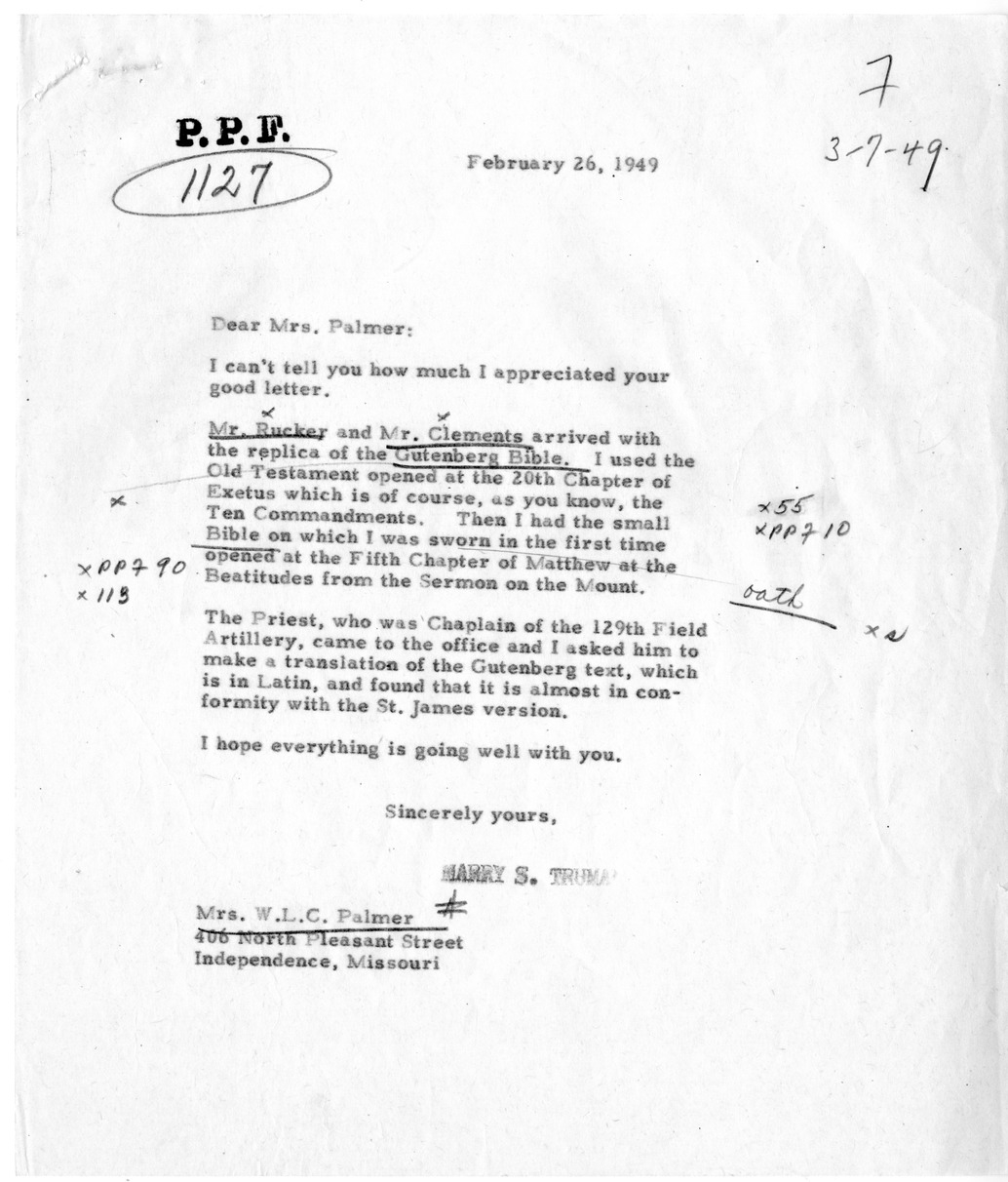 Correspondence Between President Harry S. Truman and Ardelia Palmer