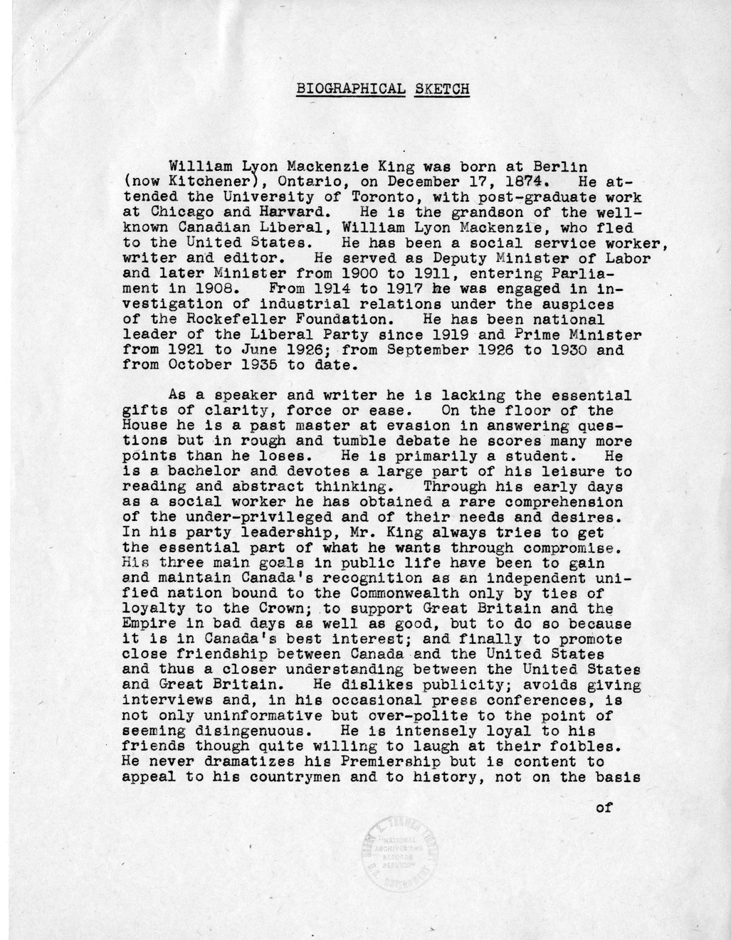 Memorandum from Dean Acheson to President Harry S. Truman, with