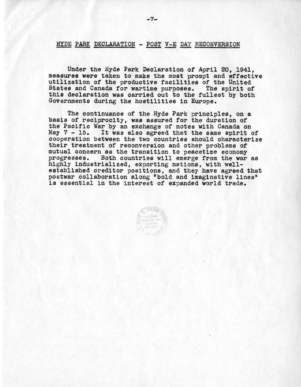 Memorandum from Dean Acheson to President Harry S. Truman, with