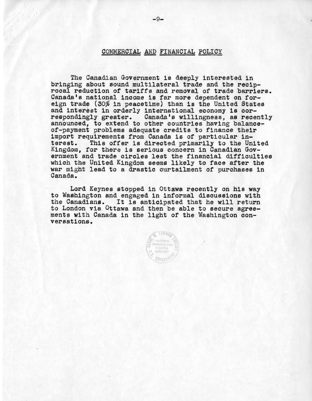 Memorandum from Dean Acheson to President Harry S. Truman, with