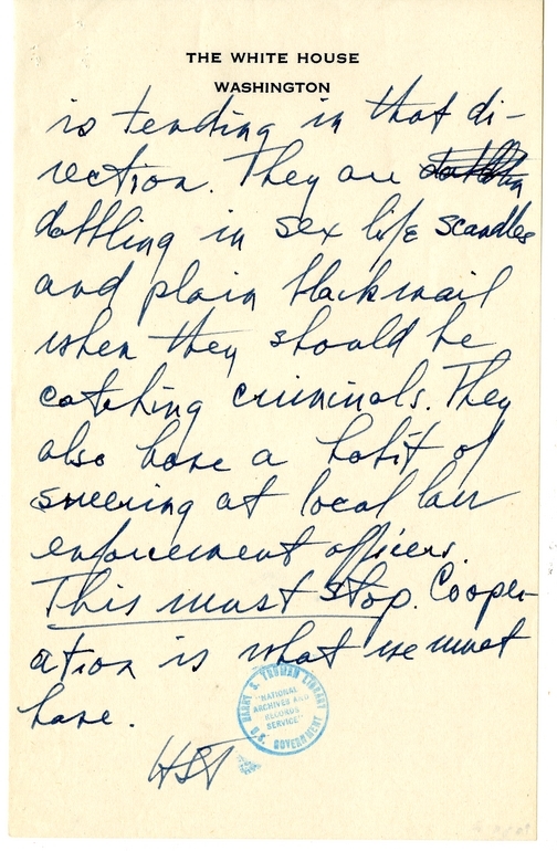 Longhand Note of President Harry S. Truman