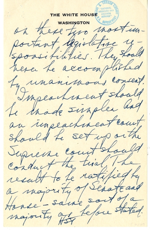 Longhand Note of President Harry S. Truman