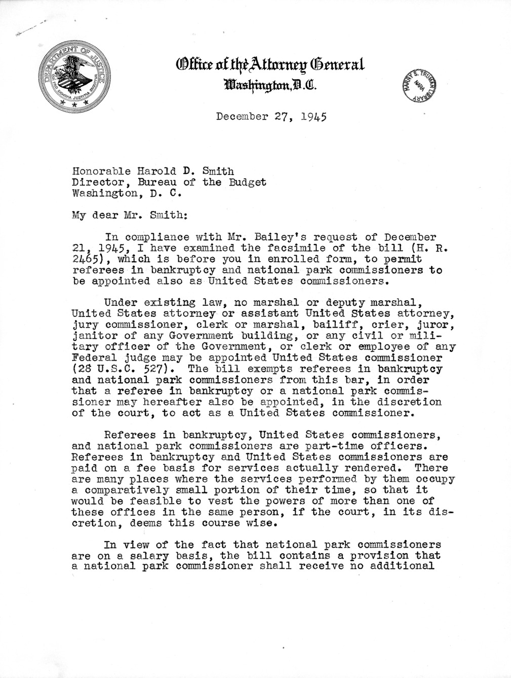 Memorandum from Frederick J. Bailey to M. C. Latta, H.R. 2465, To Amend  Section 20 of the