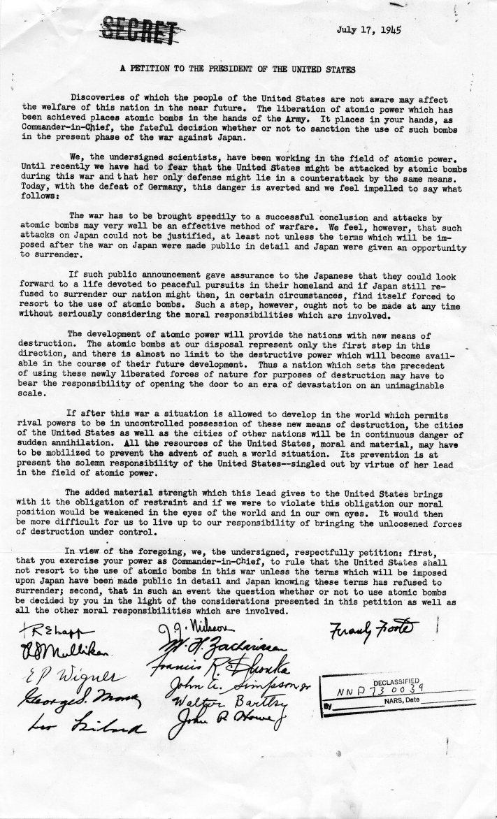 Petition To The President Of The United States Harry S Truman