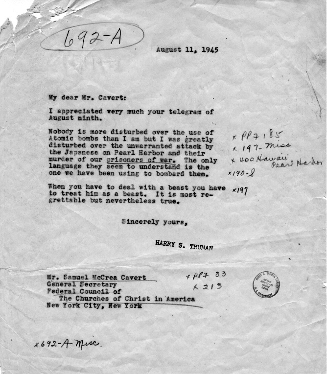 Correspondence between Harry S. Truman and Samuel Cavert