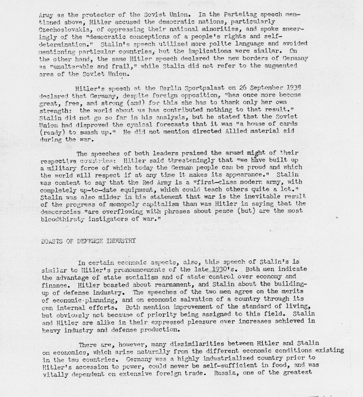 Memorandum, \"Analysis of Stalin\'s Address to Moscow Constituency\"