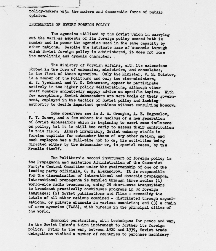 Memorandum, \"Soviet Foreign Policy - A Summation\"