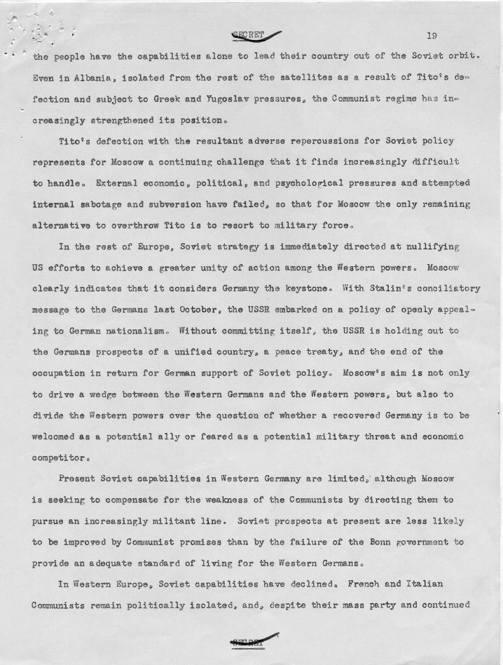 Draft of report, \"Soviet Intentions and Capabilities\"