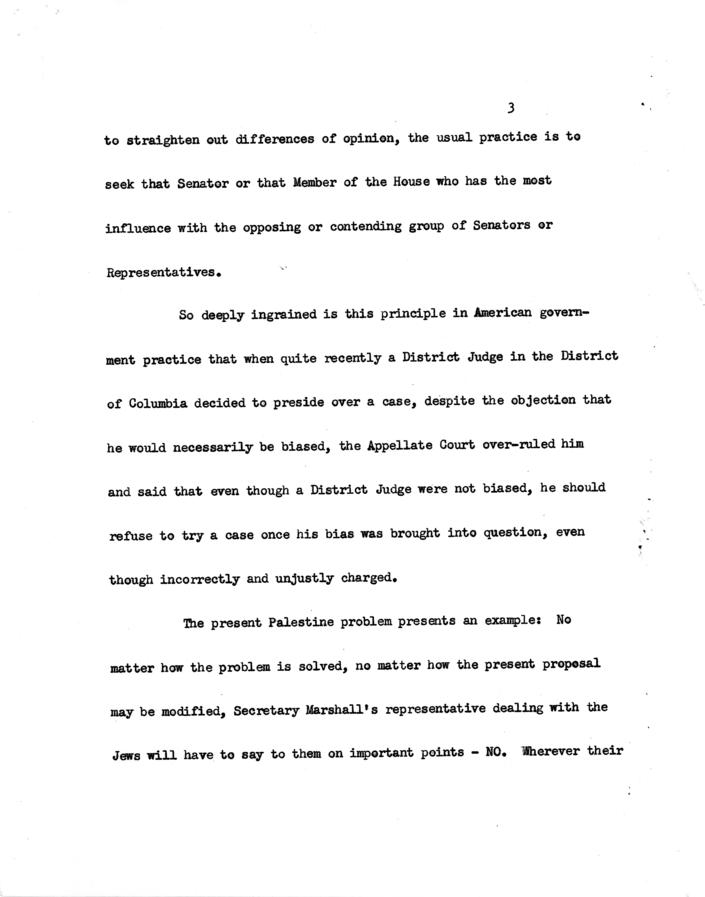 Anonymous paper re: General Marshall and negotiation with Jews