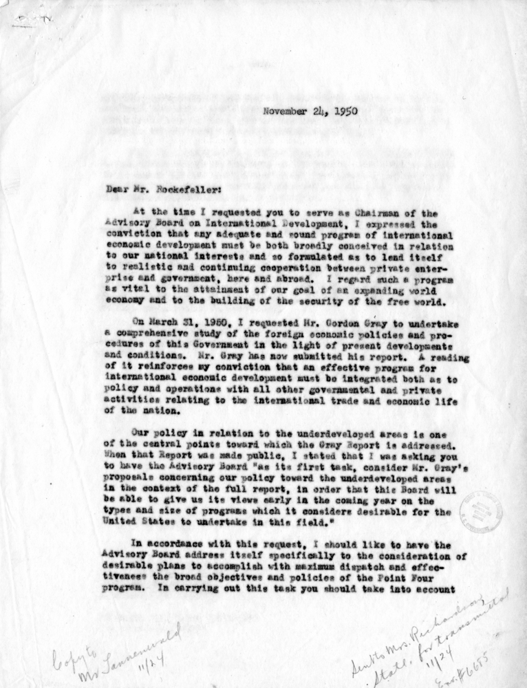 Harry S. Truman to Nelson Rockefeller, with Related Material