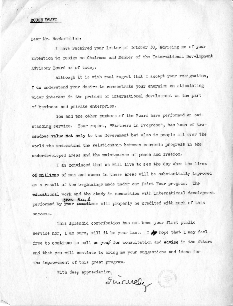 Correspondence Between Harry S. Truman and Nelson Rockefeller, with Related Material