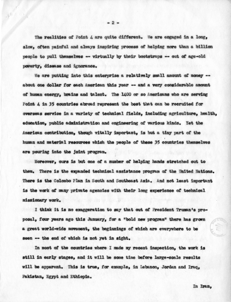 W.J. McWilliams to Roger Tubby, with Attached Speech Delivered by Mr. Jonathan B. Bingham