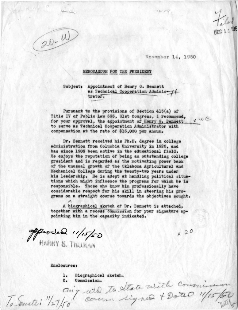 Memorandum to Harry S. Truman, with Attachment