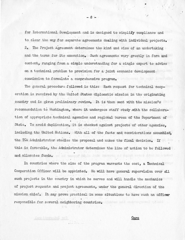 James Webb to Harry S. Truman, with Attached Quarterly Report of the Technical Cooperation Administration