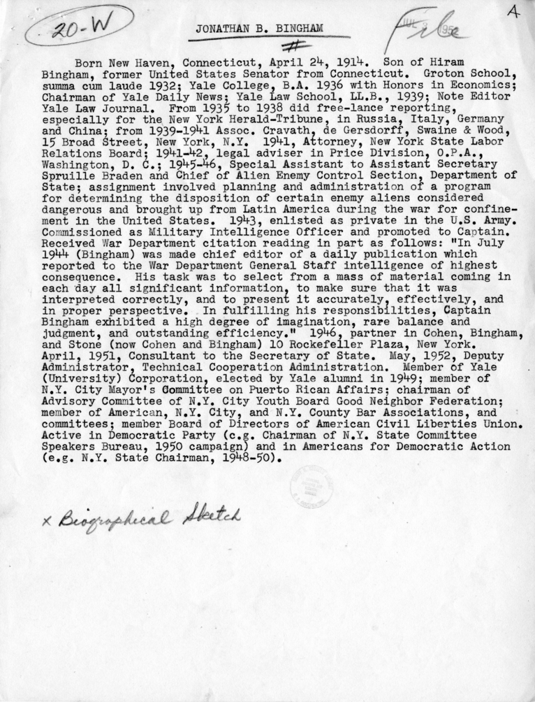 Memorandum, David Bruce to Harry S. Truman, with Attachment