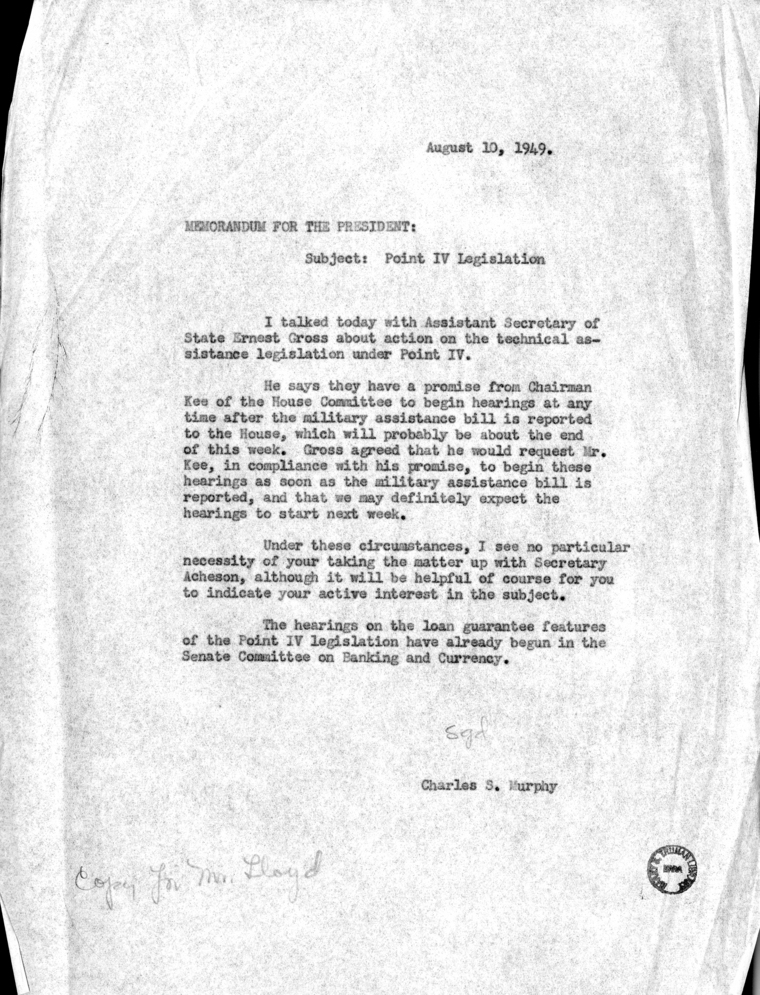 Memorandum, Charles S. Murphy to Harry S. Truman