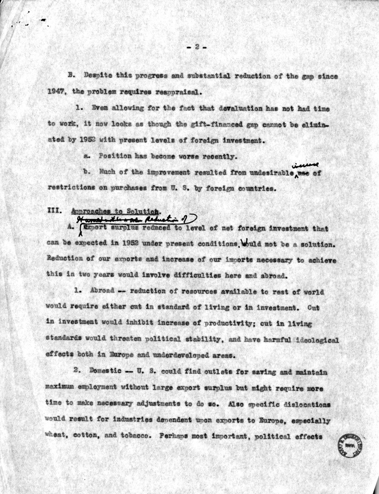 "Summary Outline of Discussion of Long Term International Problems for January 1950 Economic Report"