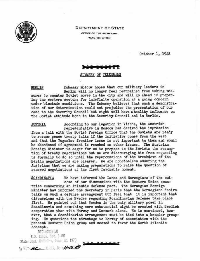 State Department Summary of Telegrams