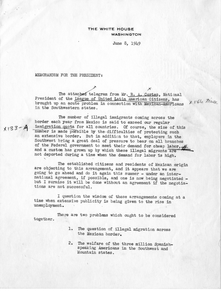 David K. Niles to Harry S. Truman With Attachments