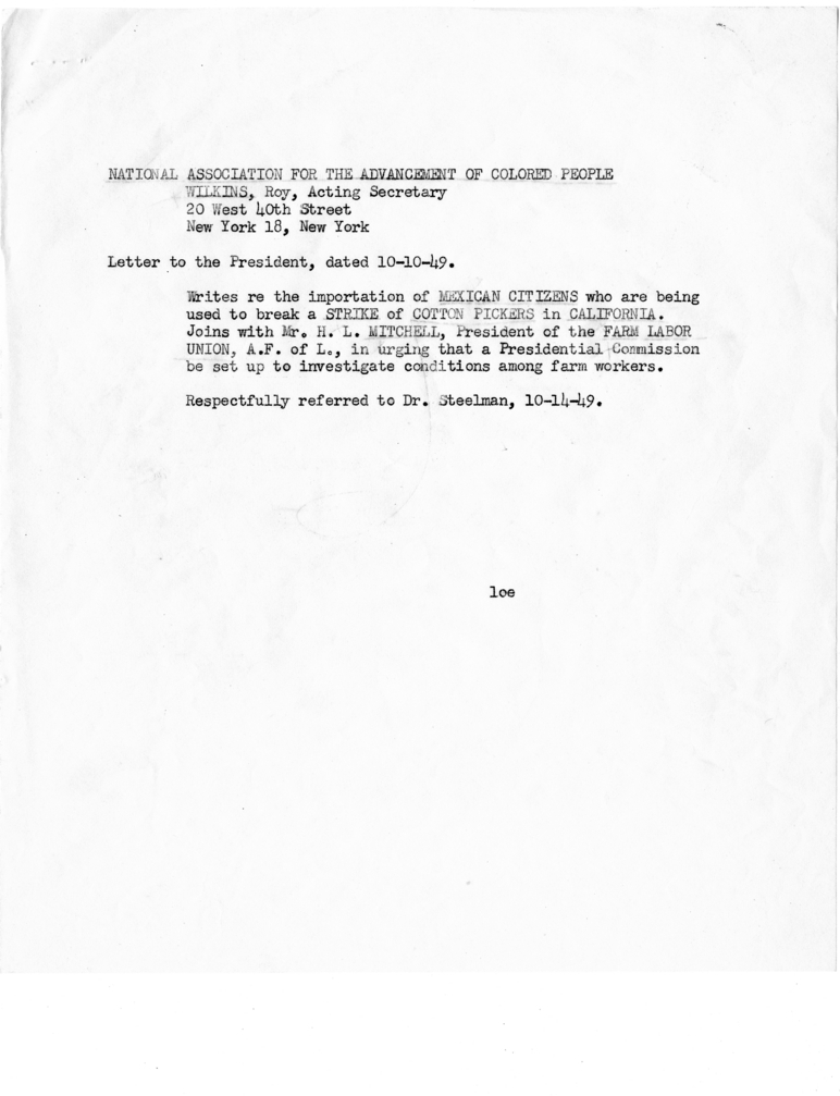 Correspondence Between Roy Wilkins and Harry S. Truman