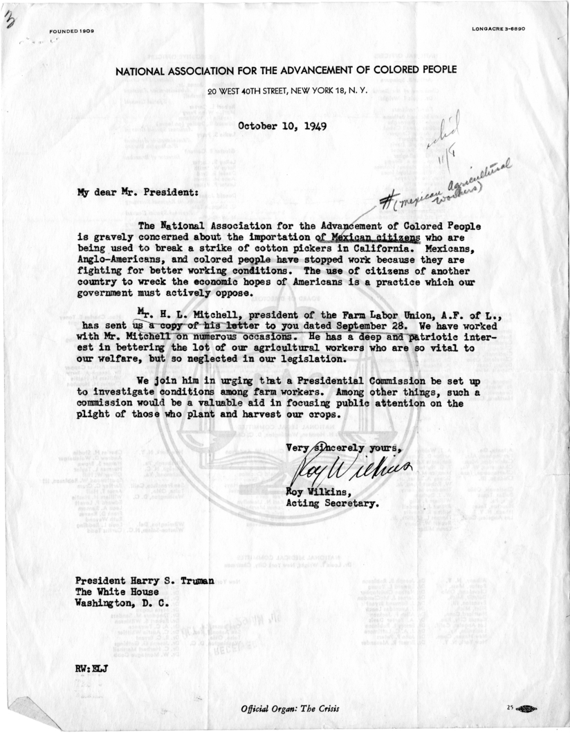 Correspondence Between Roy Wilkins and Harry S. Truman