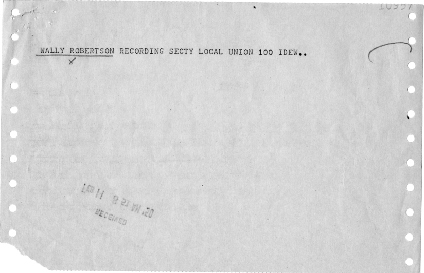 Telegram, Wally Robertson to Harry S. Truman