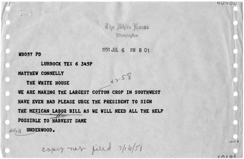 Correspondence Between Arch Underwood and Harry S. Truman