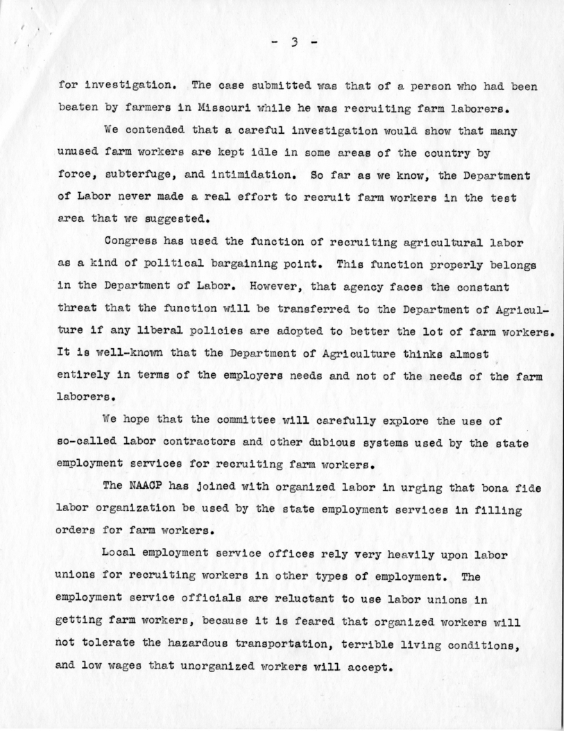 Statement of Clarence Mitchell Before the President&rsquo;s Commission on Migratory Labor