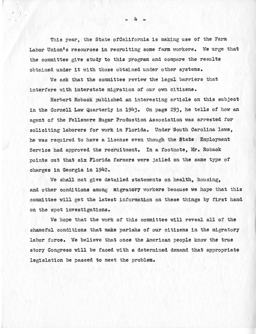Statement of Clarence Mitchell Before the President&rsquo;s Commission on Migratory Labor