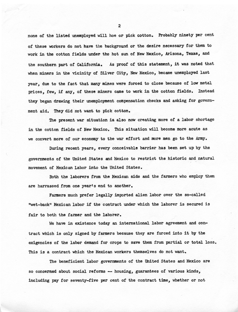 Statement of Delmar Roberts Before the President&rsquo;s Commission on Migratory Labor