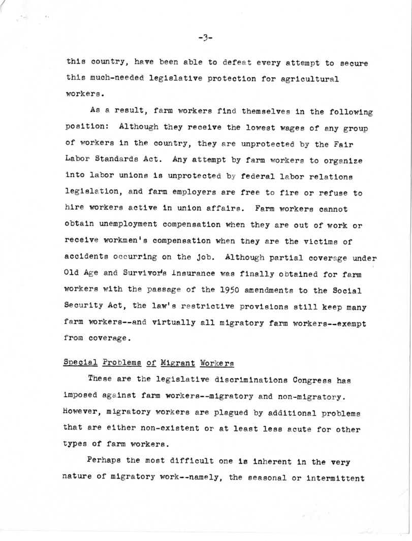 Statement of William Green to the President&rsquo;s Commission on Migratory Labor