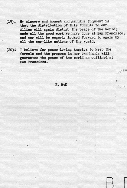 Kenneth McKellar to Harry S. Truman, accompanied by a report