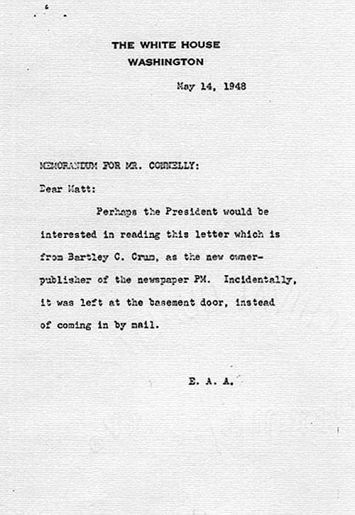 Correspondence between Bartley C. Crum and Harry S. Truman