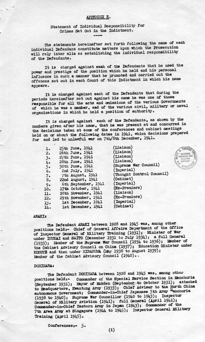 Indictment from the International Military Tribunal for the Far East