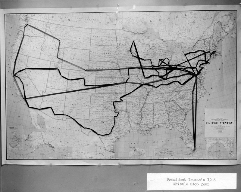 Photo of map of Truman's 1948 Whistle Stop Tour Harry S. Truman