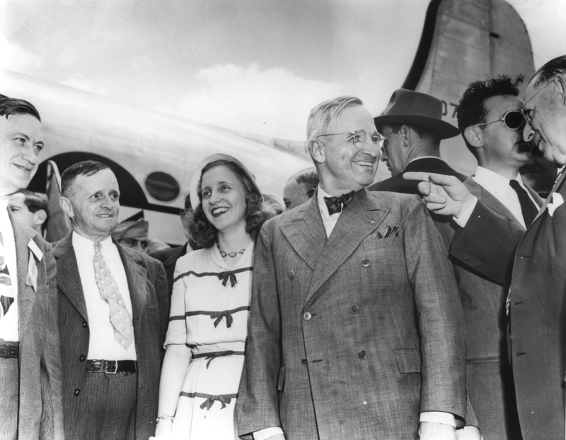 Trumans and Mayor Sermon at Fairfax Airport in Kansas City, Kansas