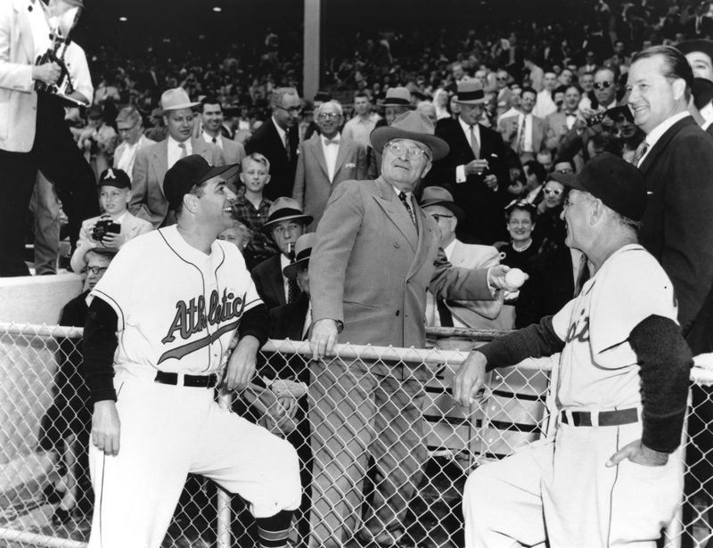 Harry s truman throwing out the first ball at the athletics opening