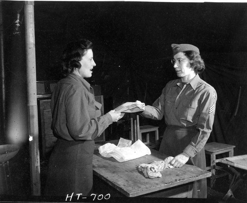 Women's Army Corps (WAC) Soldier Dorothy Kengle Talks with WAC Sergeant