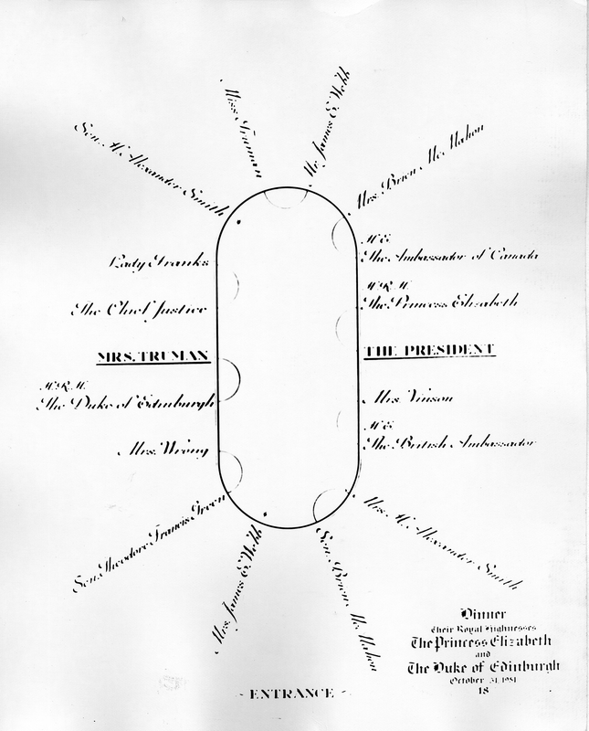 Dinner seating chart for Princess Elizabeth dinner Harry S. Truman