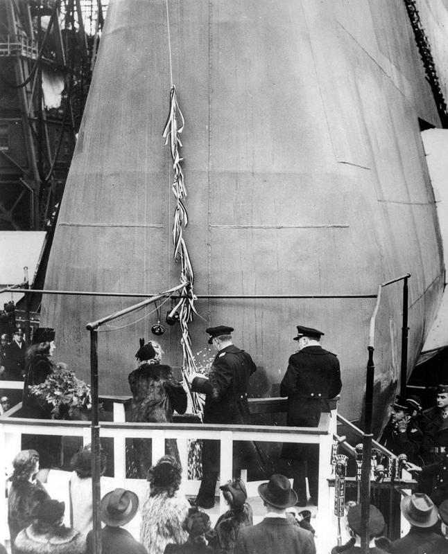 Margaret Truman and Naval Officers Christening the USS Missouri Harry