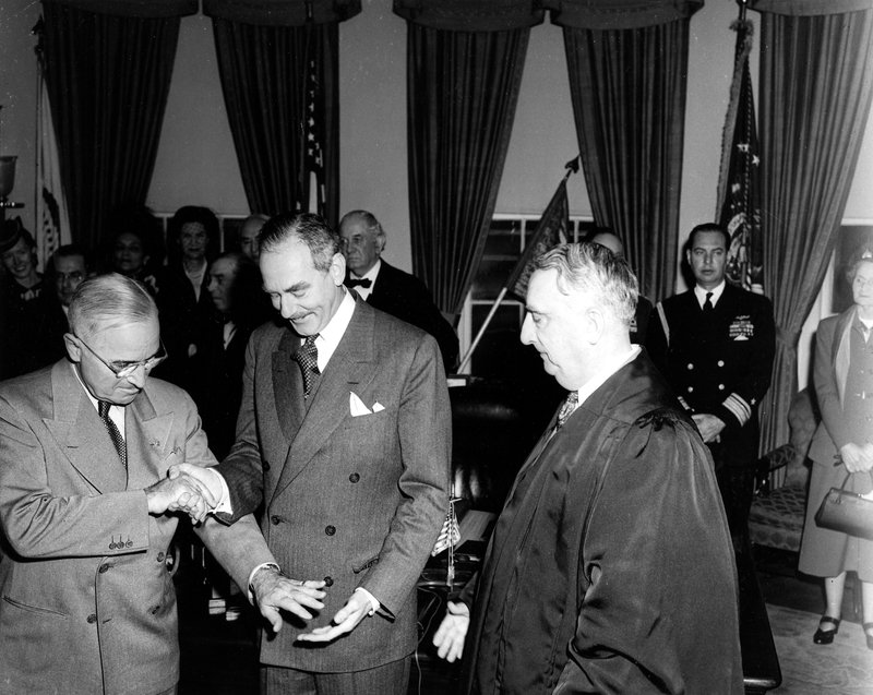 Truman, Acheson, and Vinson at Acheson's Swearingin Ceremony Harry S