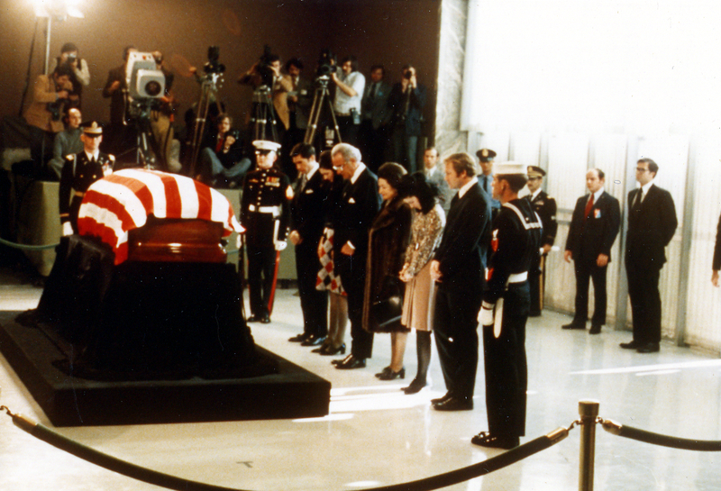Former President Johnson and family at Truman's casket | Harry S. Truman