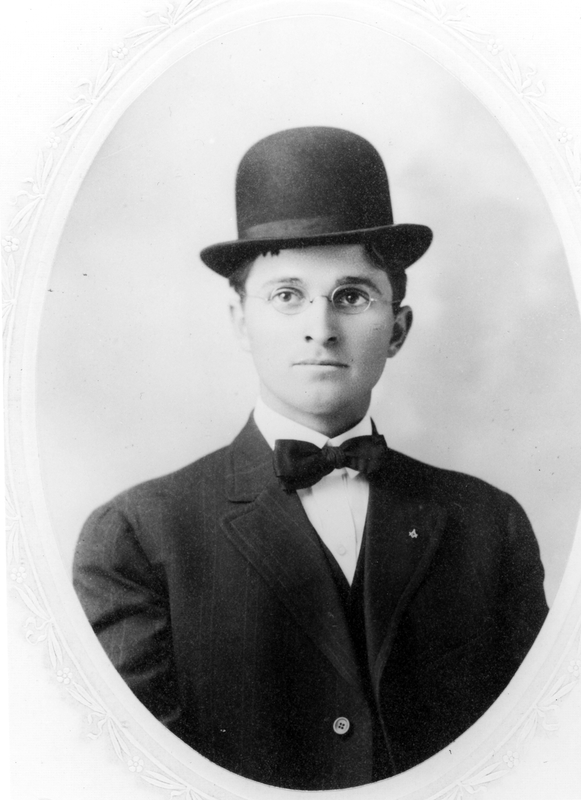 Portrait of a young Harry S. Truman in derby hat | Harry S. Truman