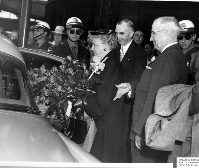 Former President Truman and Bess Truman in Portland, Oregon Harry S