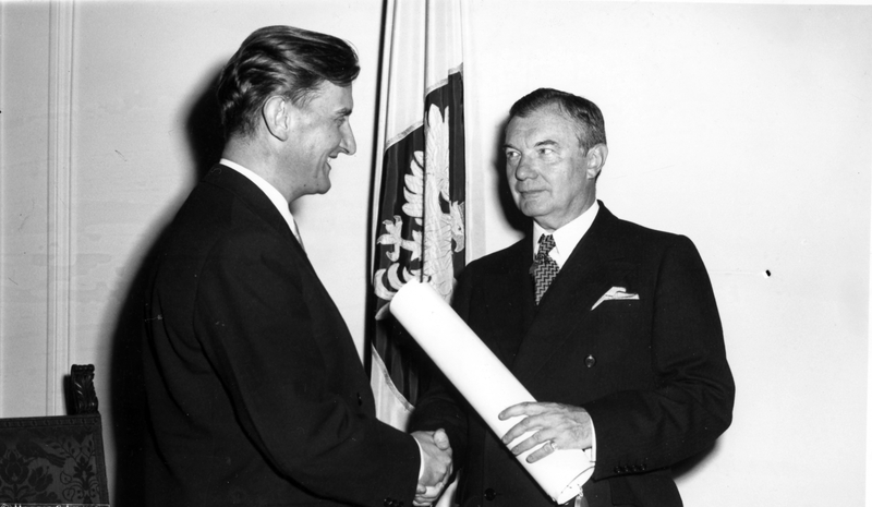 Photo of Supreme Court Justice Robert H Jackson receiving an Honorary